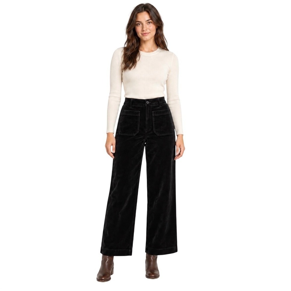 NWT Anthropologie Maeve The Colette Full Length Velvet Wide Leg Pants Black 32